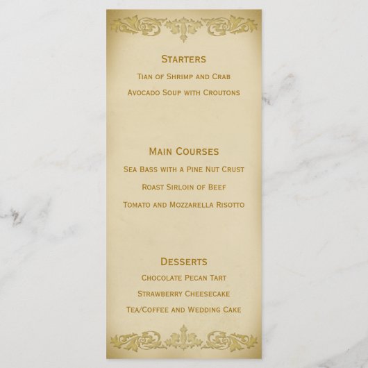 のメニュ結婚ーテンプレートヴィンテージリーフスクロール（ベージュ） メニュー (裏面)