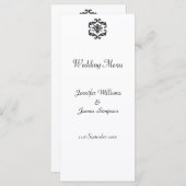 のメニュ結婚ーテンプレート白黒ダマスク メニュー (正面/裏面)