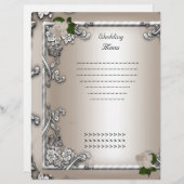 のメニュ結婚ープログラムクリームバラホワイト (正面/裏面)