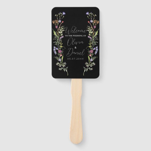 のメニュ結婚ープログラムワイルドフラワーフローラ濃色 ハンドファン (正面)