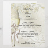 のメニュ結婚ープログラム金ゴールドクリームパールフローラバラ (正面/裏面)