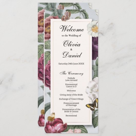 のメニュ結婚ー式開花フラワーバタフライ プログラム (正面/裏面)