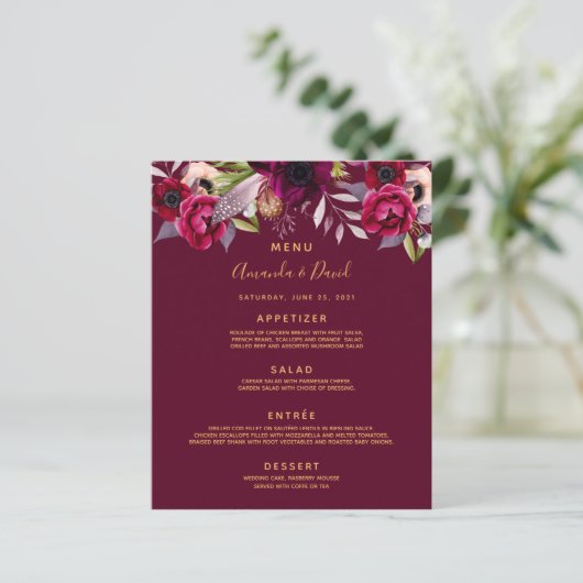 のメニュ結婚ー水色の花模様バーガンディ (スタンド正面)