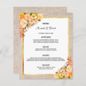 のメニュ結婚ー素朴なバーラップ金ゴールド花模様 (正面/裏面)