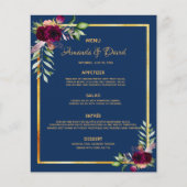 のメニュ結婚ー花模様ネイビーブルーブルゴーニュ (正面)