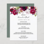 のメニュ結婚ー花模様白ブルゴーニュのセージ緑 (正面/裏面)