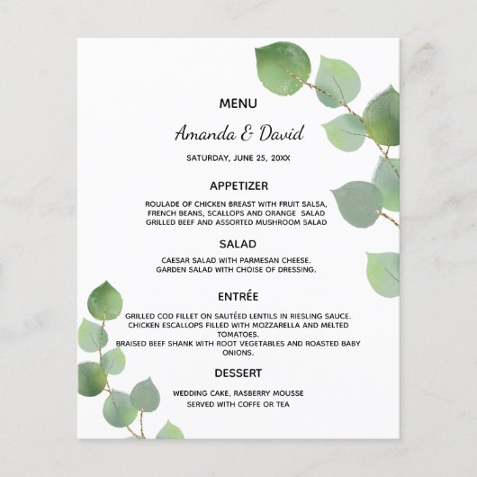 のメニュ結婚ーeucalyptus緑の植物学予算 チラシ (正面)