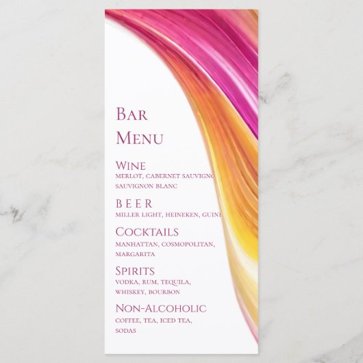 のメ結婚ニューモダン – ピンクオレンジ黄色 –  メニュー (裏面)