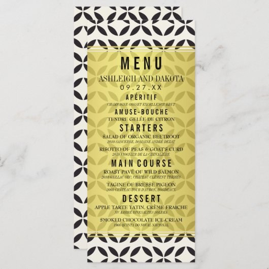 のメ結婚ニュー |クリームと黒の幾何学的パターン メニュー (正面/裏面)