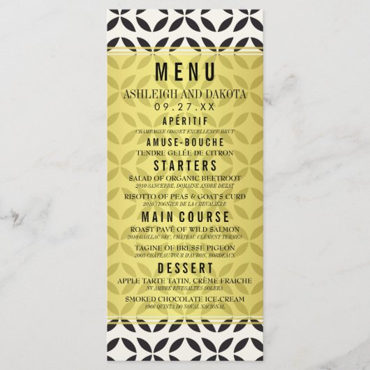 のメ結婚ニュー |クリームと黒の幾何学的パターン メニュー (正面)