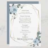 のメ結婚ニュー |水彩ほこりっぽい青フローラ メニュー (正面/裏面)