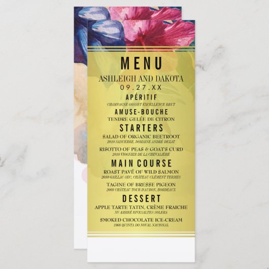 のメ結婚ニュー |熱帯水色の花 メニュー (正面/裏面)