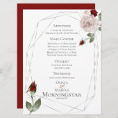 のメ結婚ニュー | 赤面とワインの水の色のバラ メニュー (正面/裏面)