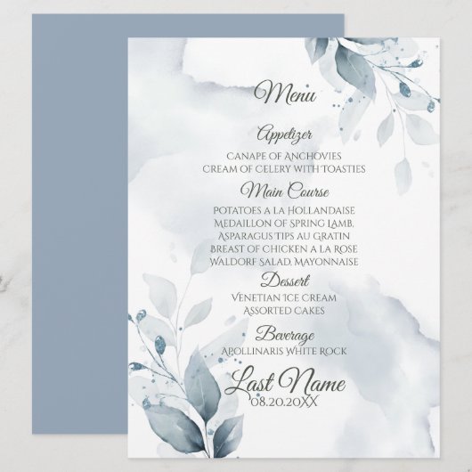 のメ結婚ニュー | Dusty Blue Botanicalメニュー メニュー (正面/裏面)