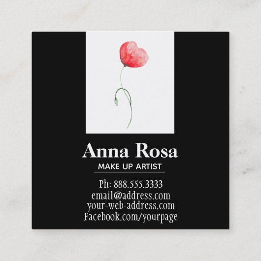 *~*のモダンでエレガントな花の赤いケシのフェミニンな上品 スクエア名刺 (裏面)