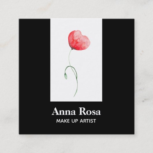 *~*のモダンでエレガントな花の赤いケシのフェミニンな上品 スクエア名刺 (正面)