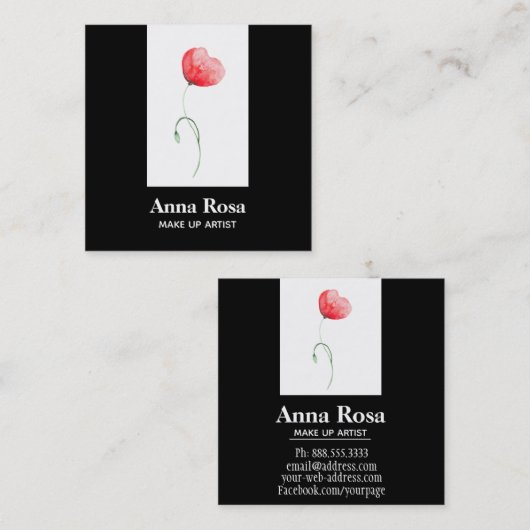 *~*のモダンでエレガントな花の赤いケシのフェミニンな上品 スクエア名刺 (正面/裏面)