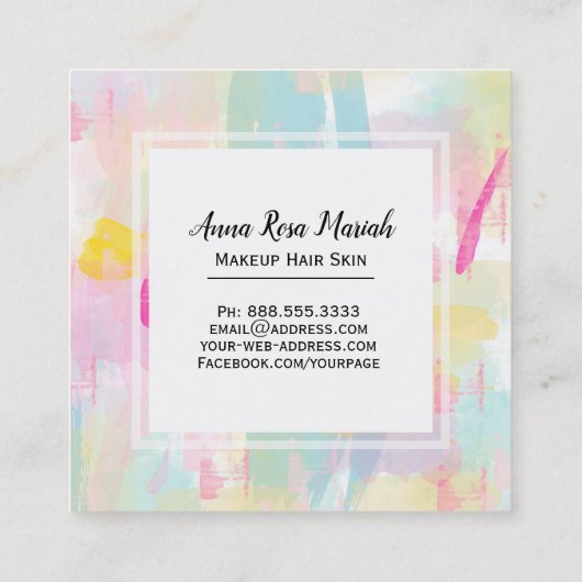 *~*のモダンなターコイズのピンクの黄色の抽象芸術のパステル スクエア名刺 (裏面)