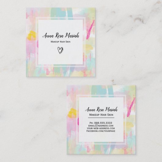 *~*のモダンなターコイズのピンクの黄色の抽象芸術のパステル スクエア名刺 (正面/裏面)
