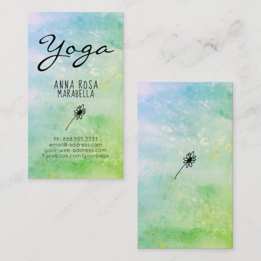 *~*のモダンなパステル調のターコイズの緑のデイジーのヨガの霊気 名刺 (正面/裏面)