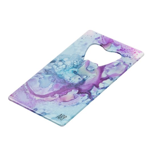 *~*のモダンな大理石のすみれ色のターコイズの紫色 クレジットカード栓抜き (正面アングル)