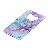 *~*のモダンな大理石のすみれ色のターコイズの紫色 クレジットカード栓抜き (裏面アングル)