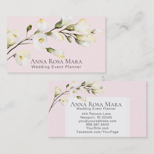 *~*のモダンな花の水彩画の白いバラのピンク 名刺 (正面/裏面)