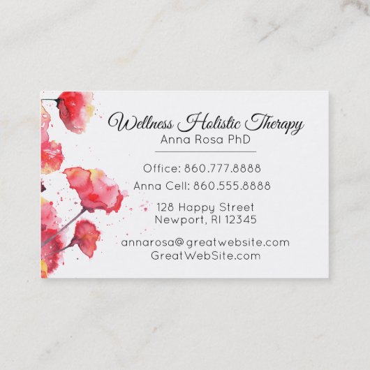 *~*のモダンな花の赤いケシの花の水彩画 名刺 (裏面)