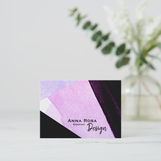 *~*のモダンの抽象芸術の幾何学的ではっきりしたで黒く青いピンク 名刺 (スタンド正面)