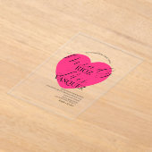 のモダンス結婚クリプト黒ピンクハート アクリル招待状 (レイダウン)