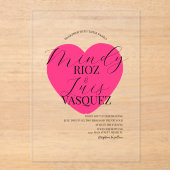 のモダンス結婚クリプト黒ピンクハート アクリル招待状 (正面)