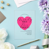 のモダンス結婚クリプト黒ピンクハート アクリル招待状 (インサイチュ (ウェディング))