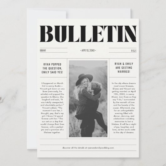 のモダン新聞結婚は日付の写真カードを保存 セーブザデート (正面)