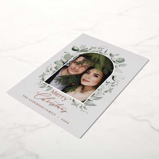 ~のモダン清エレガントらかな植物性の灰色の写真 箔シーズンカード (回転した状態)