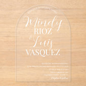 のモダン結婚スクリプトホワイト アクリル招待状 (正面)