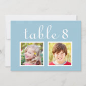 のモダン結婚フォトライトブルーの表の番号 招待状 (正面)