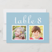 のモダン結婚フォトライトブルーの表の番号 招待状 (裏面)