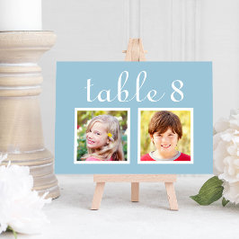 のモダン結婚フォトライトブルーの表の番号 招待状