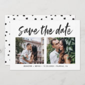 のモダン結婚正方形の写真は日付カードを保存 案内状 (正面/裏面)