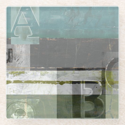 のモダン絵画文字の組み合わせ ガラスコースター (正面)