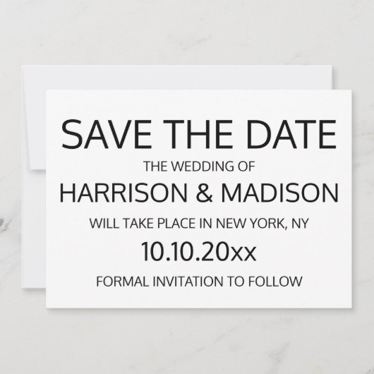 のモダン黒と白結婚の日付を保存する セーブザデート (正面)