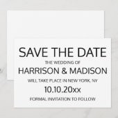 のモダン黒と白結婚の日付を保存する セーブザデート (正面/裏面)