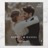 のモダン黒結婚と白のオーバーレイフォト ワインラベル (シングルラベル)