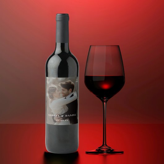 のモダン黒結婚と白のオーバーレイフォト ワインラベル