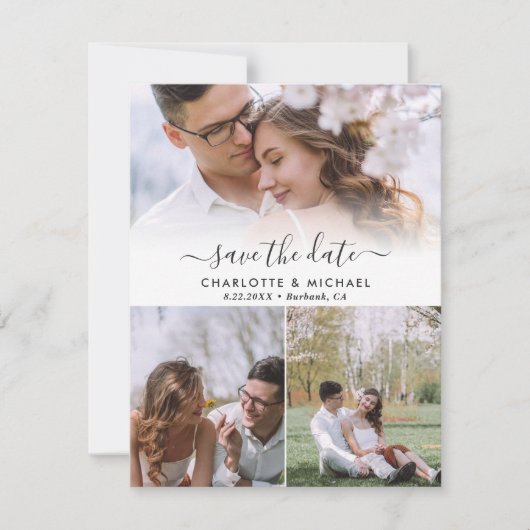 のモダン4結婚枚の写真は日付カードを保存 案内状 (正面)