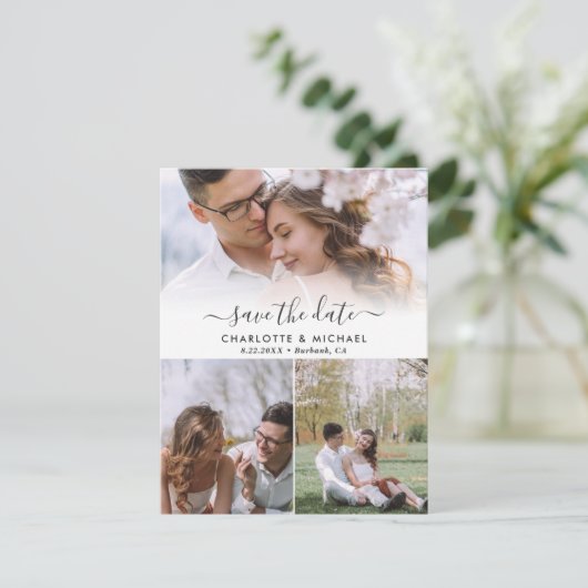 のモダン4結婚枚の写真は日付カードを保存 案内状 (スタンド正面)