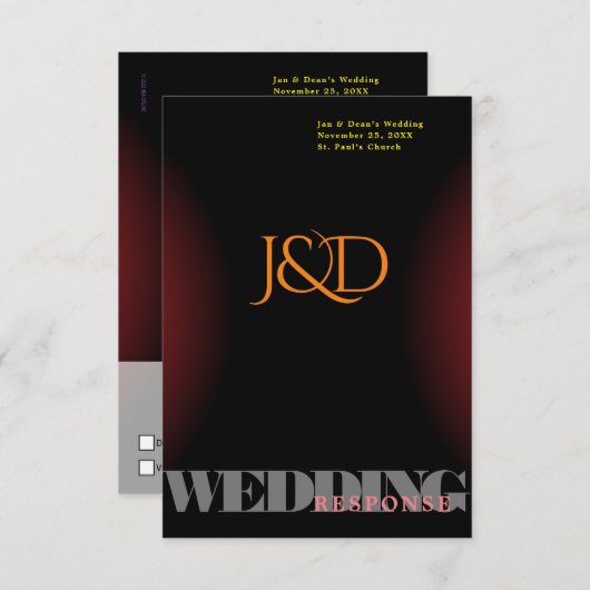 のモノグラムの結婚応答カード 出欠カード (正面/裏面)