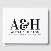 のモノグラム結婚ブラックとホワイト洗練 ゲストブック (正面)