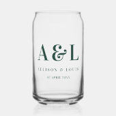 のモノグラム結婚ミニマリストのエメラルドグリーン ガラス缶 (正面)