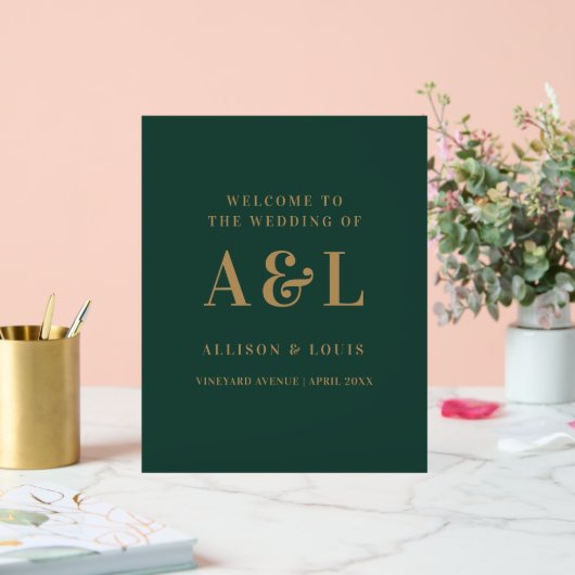 のモノグラム結婚ミニマリストエメラルドグリーン金ゴールド アクリルサイン (ウェディング)